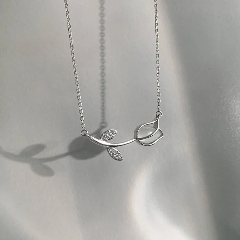 Colar Rosa Pedra da Lua com Tulipa Feminino - Imagem 2