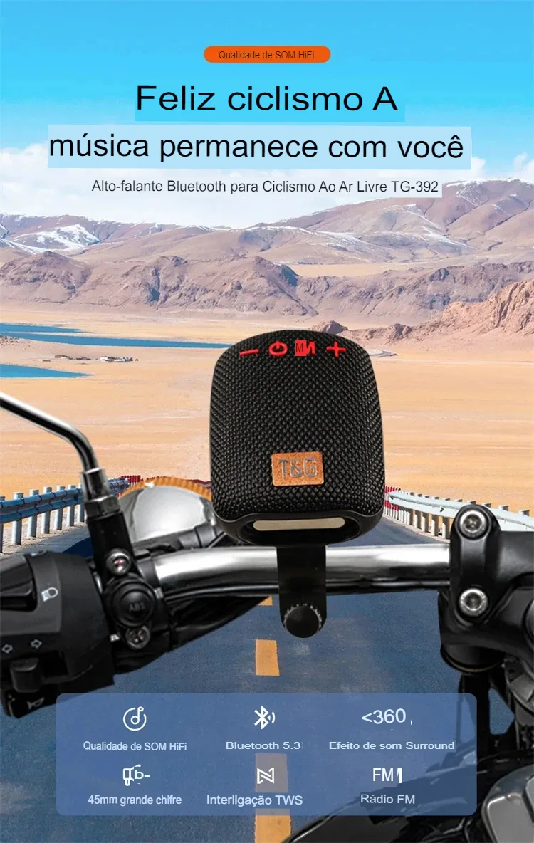 Caixa de Som Bluetooth TG392 à Prova d'Água para Bicicleta e Patinete - Imagem 12