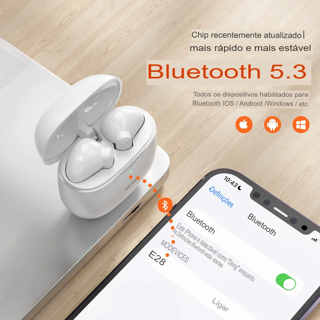 Fones Sem Fio QERE E28 Bluetooth 5.3 com Microfone HD e Baixa Latência - Imagem 5