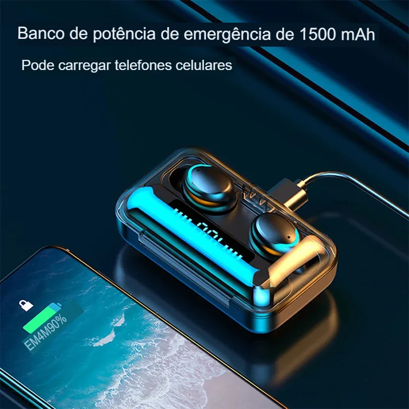 Fones de Ouvido TWS Bluetooth 9D Stereo Esportivo à Prova d'Água - Imagem 3