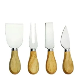 Conjunto de Facas para Queijo de Aço Inox e Madeira – 4 Peças