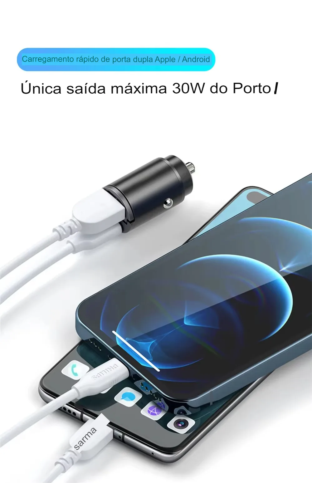 Carregador Rápido QC3.0/PD 200W para Carro USB C e iPhone - Imagem 4