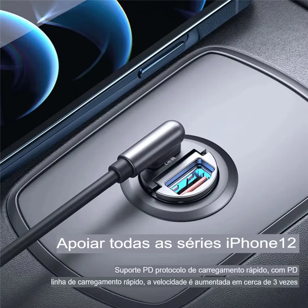 Carregador Rápido QC3.0/PD 200W para Carro USB C e iPhone - Imagem 5