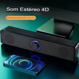 Caixa de Som Bluetooth e USB Soundbar para Computador e Jogos