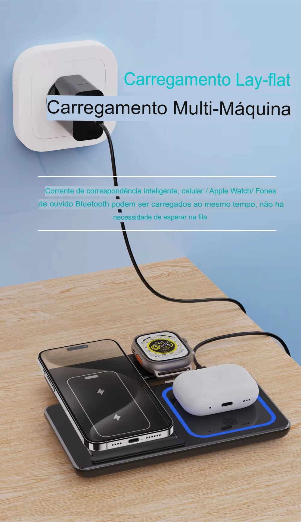 Carregador Sem Fio 3 em 1 Dobr&aacute;vel 30W para iPhone, Apple Watch e AirPods - Imagem 11