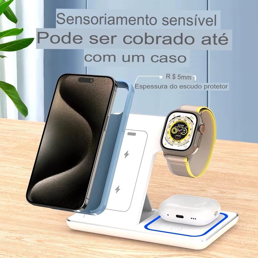 Carregador Sem Fio 3 em 1 Dobr&aacute;vel 30W para iPhone, Apple Watch e AirPods - Imagem 8