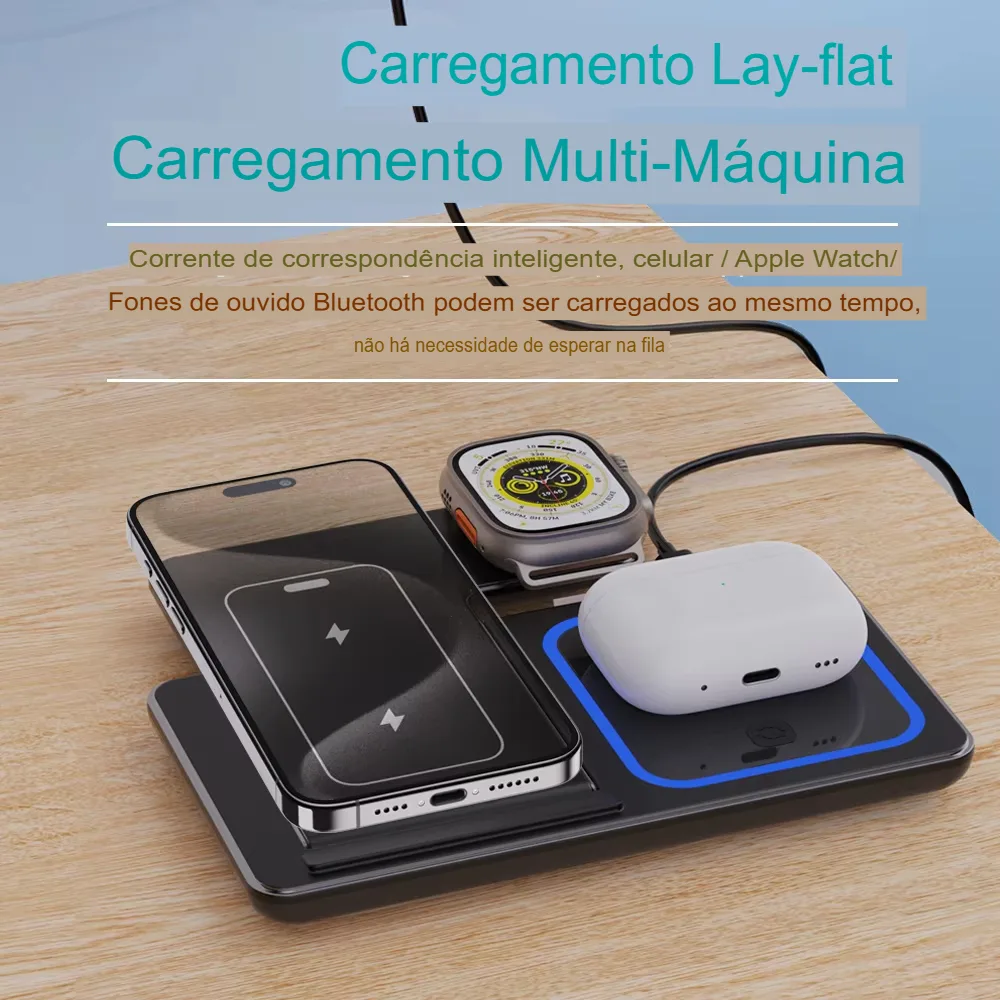 Carregador Sem Fio 3 em 1 Dobr&aacute;vel 30W para iPhone, Apple Watch e AirPods - Imagem 6