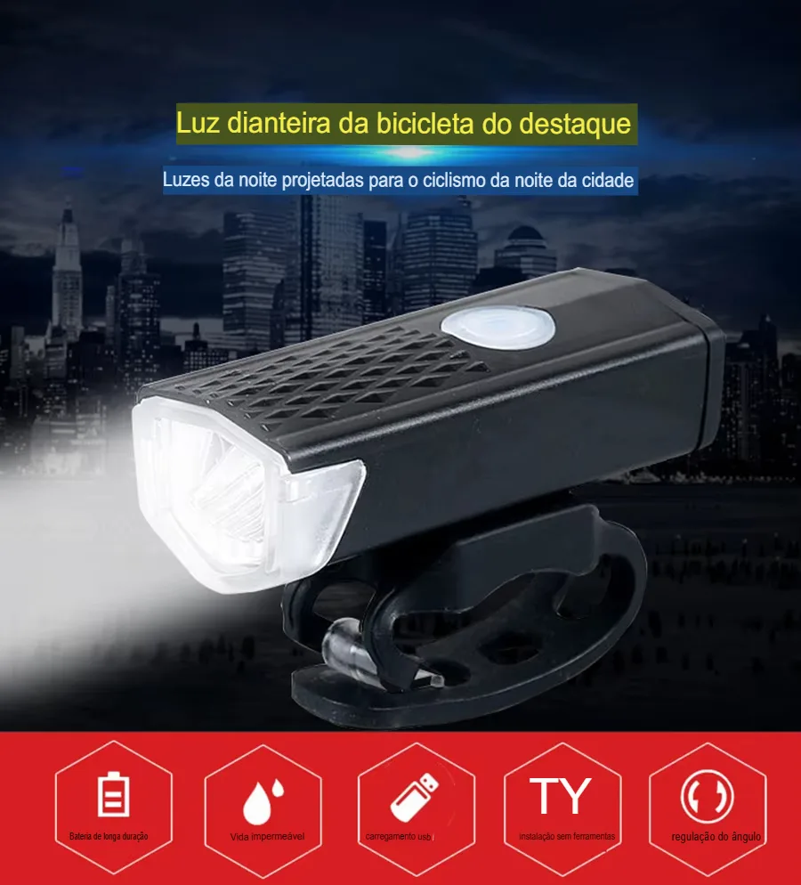 Conjunto de Luz USB Recarregável para Bicicleta com Lanterna e Farol Traseiro - Imagem 12