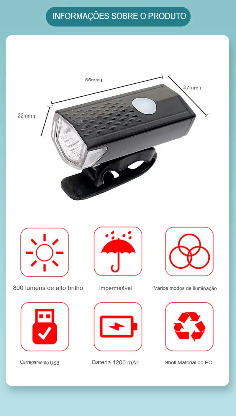 Conjunto de Luz USB Recarregável para Bicicleta com Lanterna e Farol Traseiro - Imagem 16