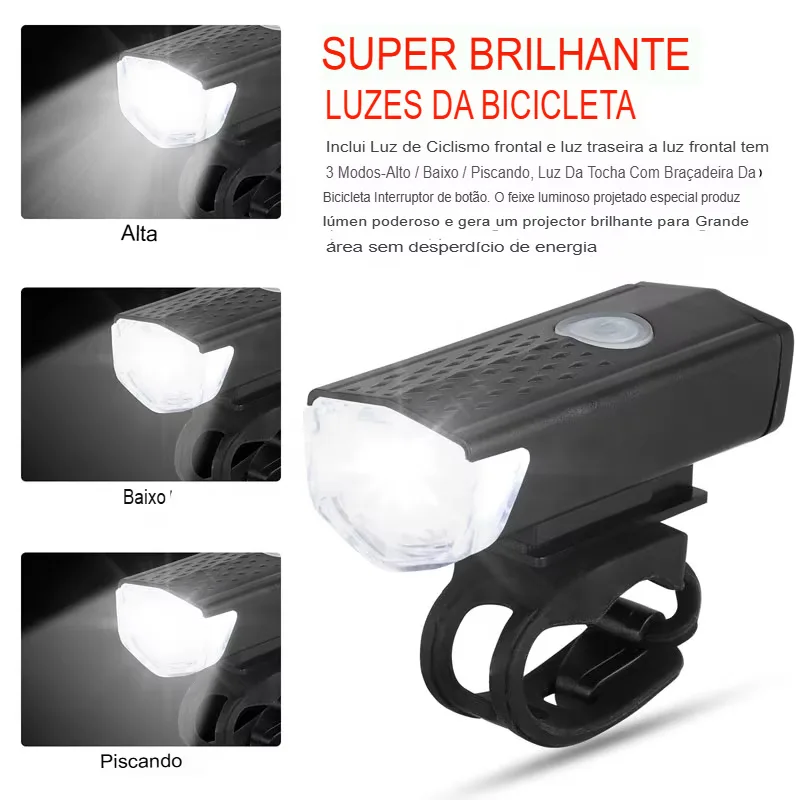 Conjunto de Luz USB Recarregável para Bicicleta com Lanterna e Farol Traseiro - Imagem 18