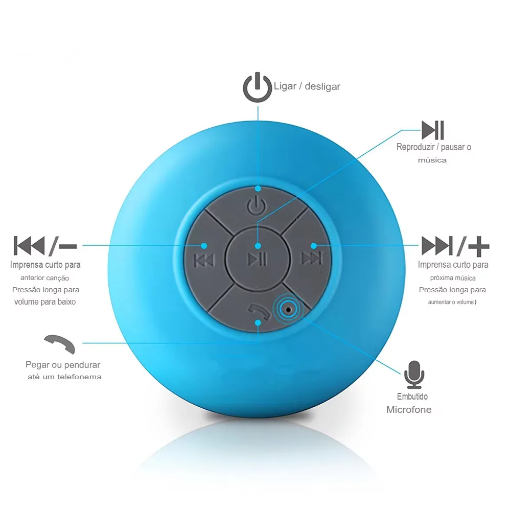 Caixa de Som Bluetooth Portátil à Prova D'Água para Banho e Atividades Externas - Imagem 12