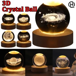 Luminária USB 3D Cristal Lua e Galáxia para Decoração e Presentes