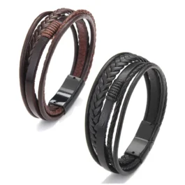 Pulseira Masculina de Couro com Fecho Magnético Elegante