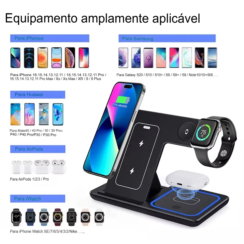 Carregador Sem Fio 3 em 1: Rápido, Dobrável e Completo - Imagem 12