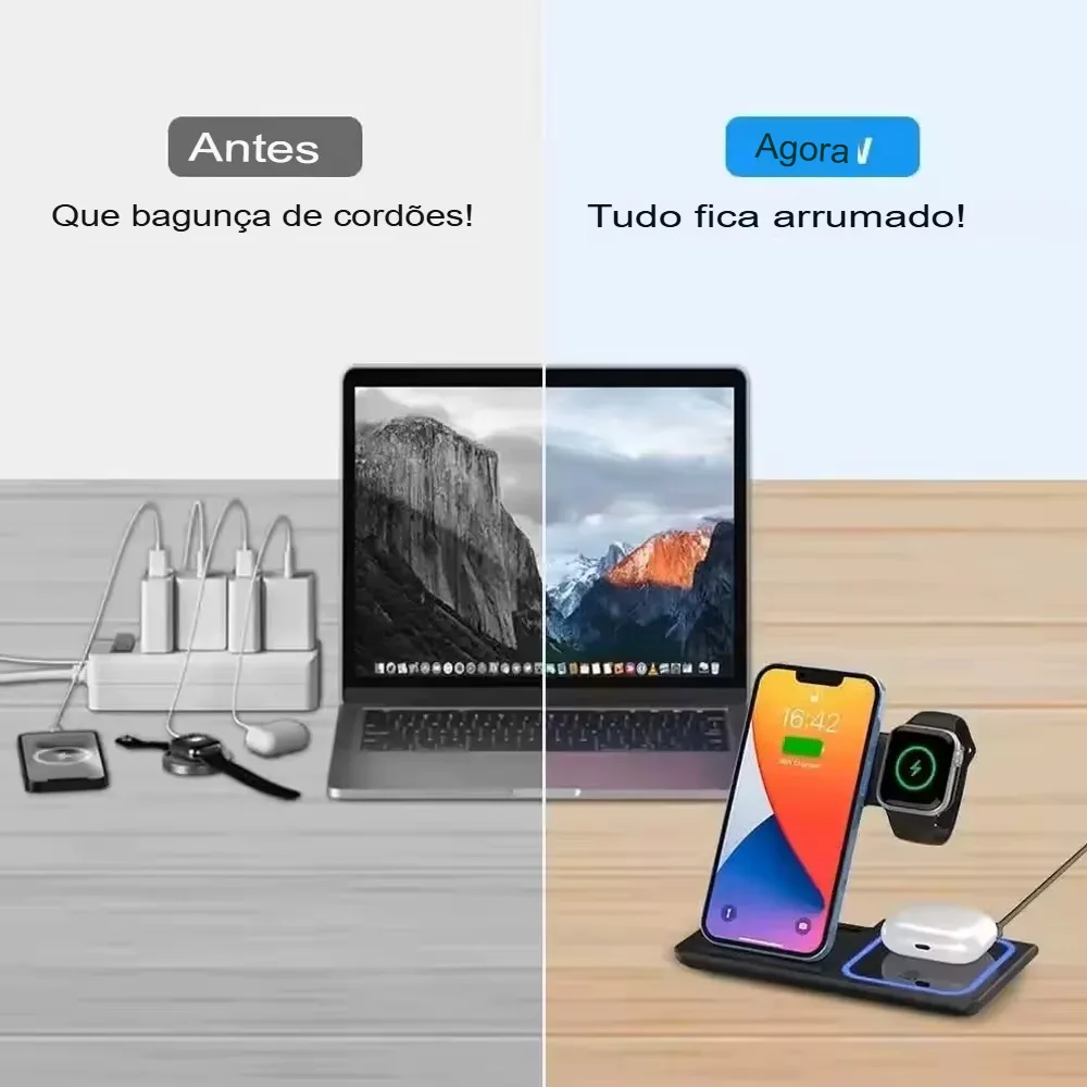 Carregador Sem Fio 3 em 1: Rápido, Dobrável e Completo - Imagem 10