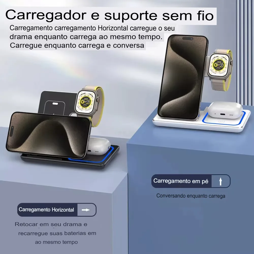 Carregador Sem Fio 3 em 1: Rápido, Dobrável e Completo - Imagem 7