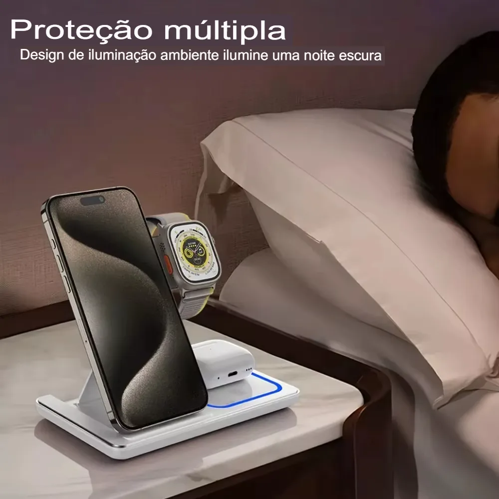 Carregador Sem Fio 3 em 1: Rápido, Dobrável e Completo - Imagem 6