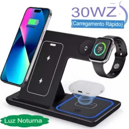 Carregador Sem Fio 3 em 1: Rápido, Dobrável e Completo