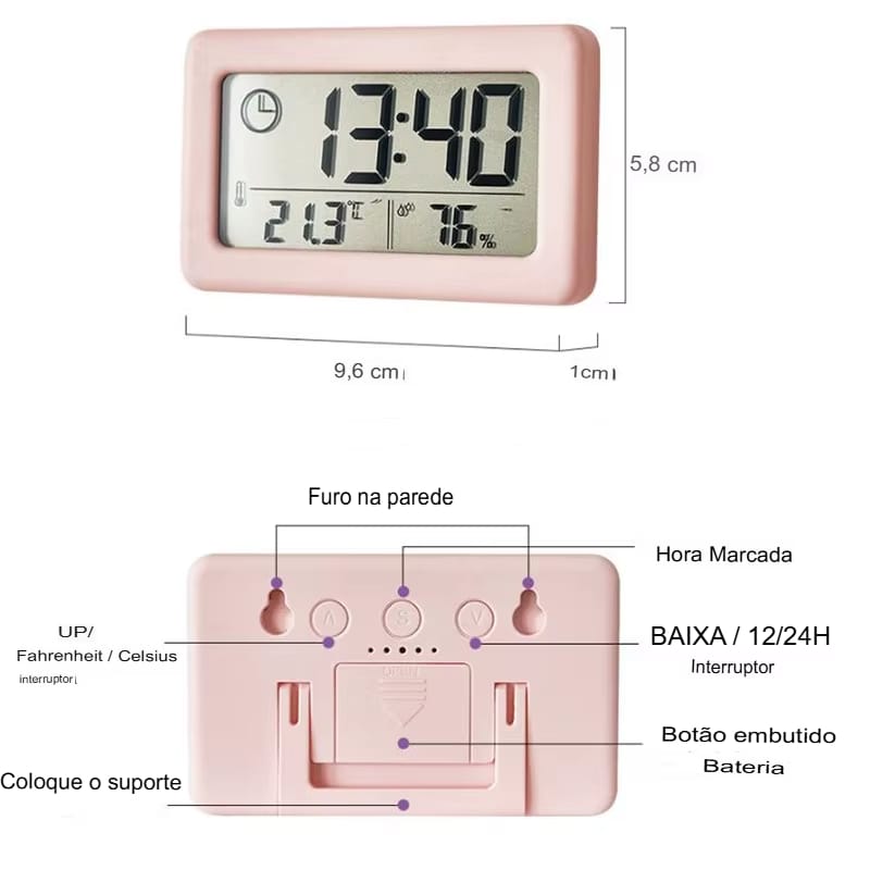 Relógio Digital com Termômetro e Higrômetro, Montável e Portátil - Imagem 14