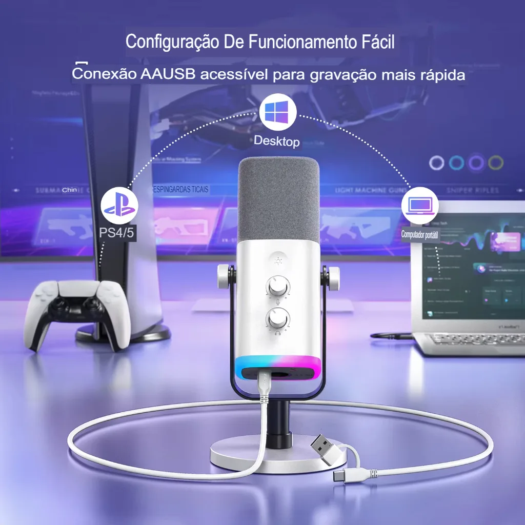 Microfone Dinâmico FIFINE AM8W XLR/USB com RGB e Mudo - Imagem 9