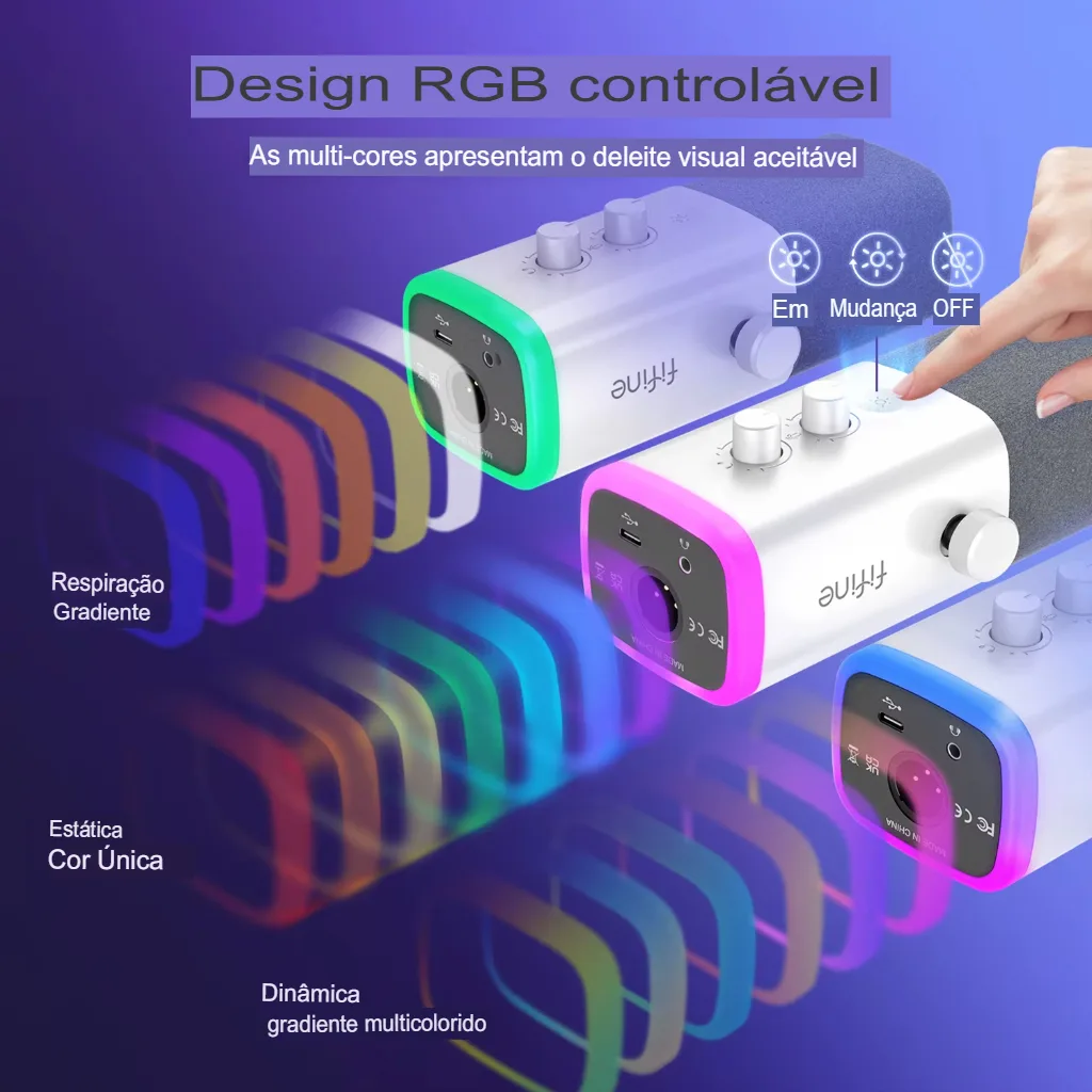 Microfone Dinâmico FIFINE AM8W XLR/USB com RGB e Mudo - Imagem 10