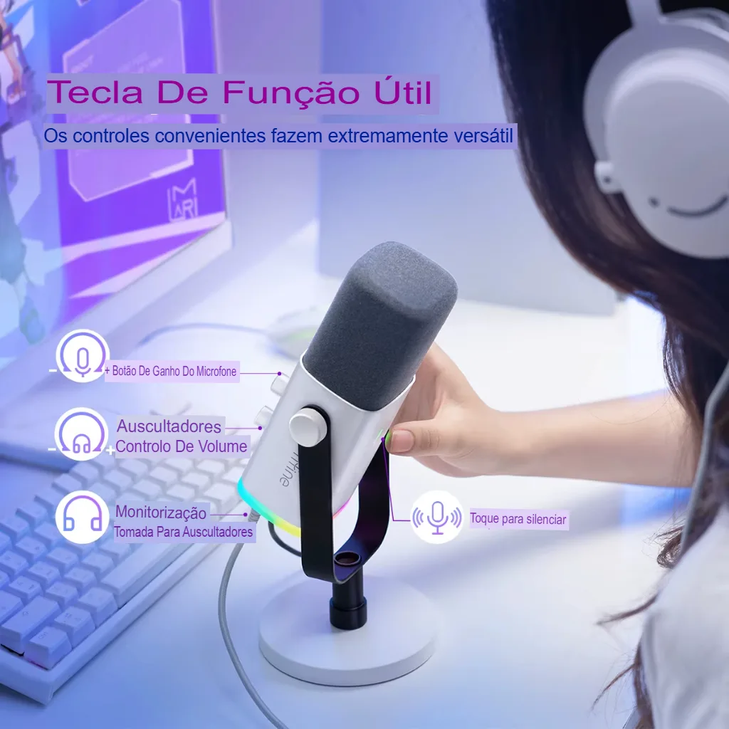 Microfone Dinâmico FIFINE AM8W XLR/USB com RGB e Mudo - Imagem 11