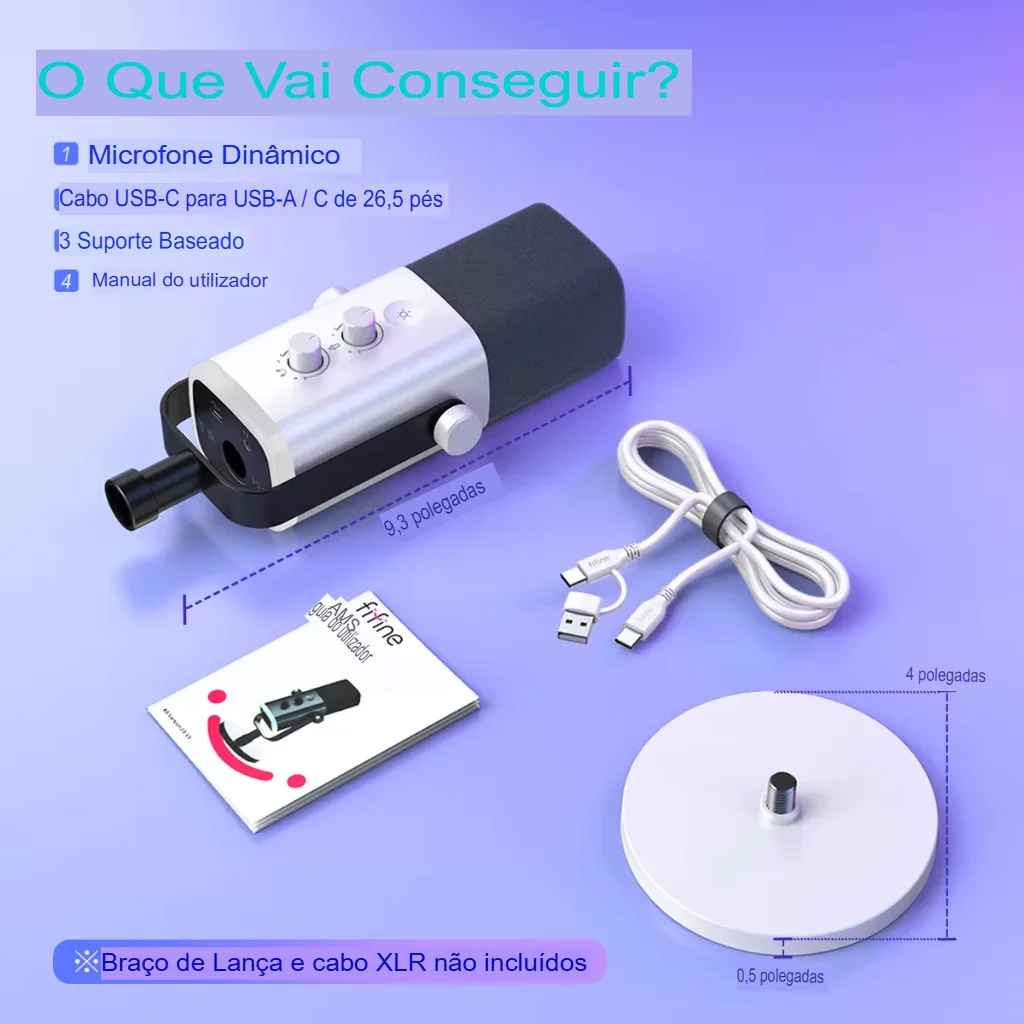 Microfone Dinâmico FIFINE AM8W XLR/USB com RGB e Mudo - Imagem 15