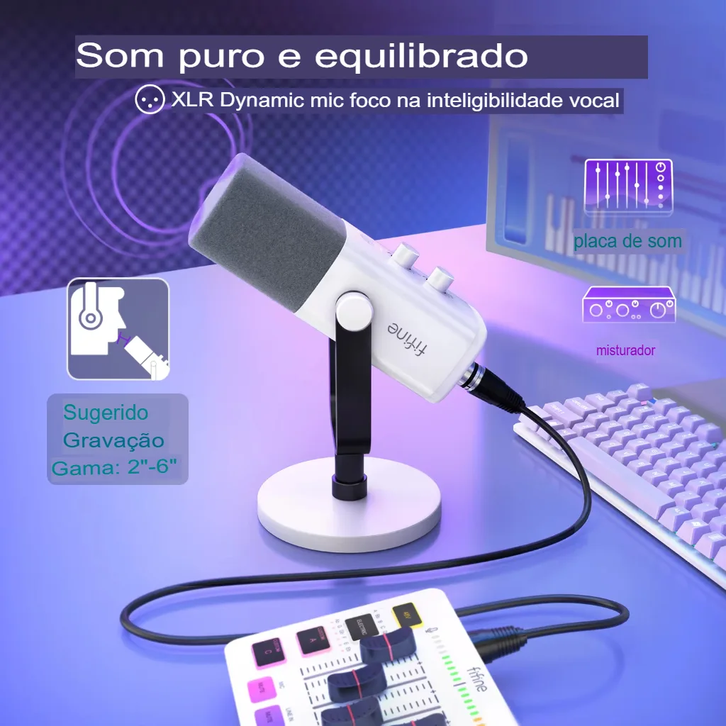 Microfone Dinâmico FIFINE AM8W XLR/USB com RGB e Mudo - Imagem 17