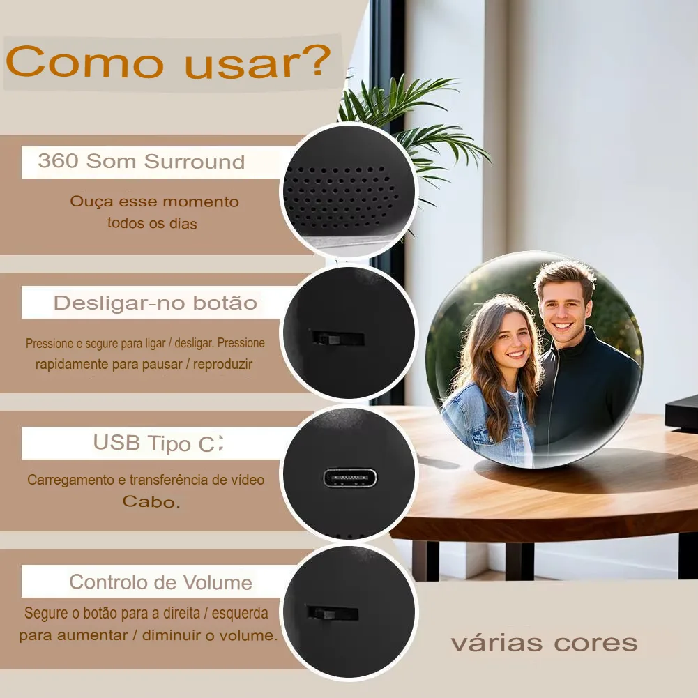 Bola de Memórias 3D: Vídeo, Som e Personalização. Presente Inesquecível! - Imagem 21