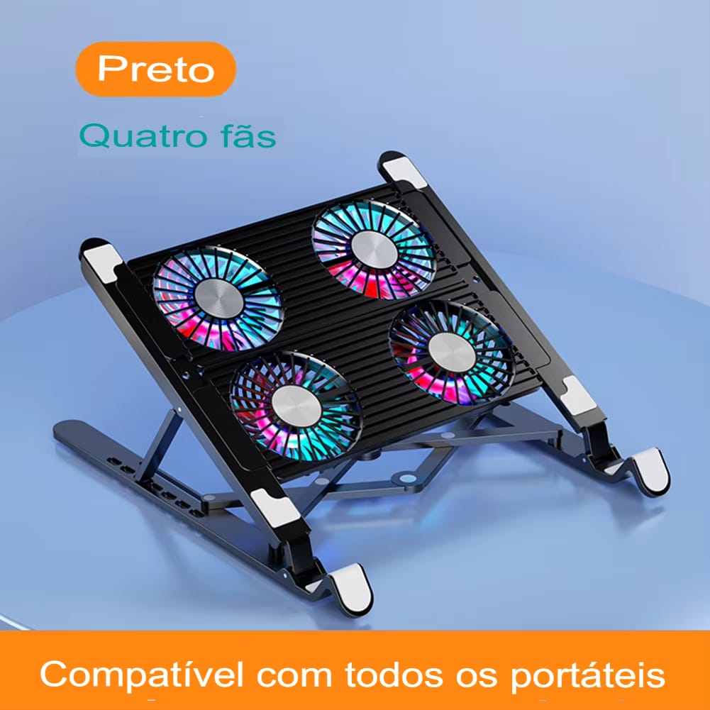 Suporte Cooler para Notebook Dobrável 2/4 Fans RGB Silencioso - Ergonômico e Potente - Imagem 8