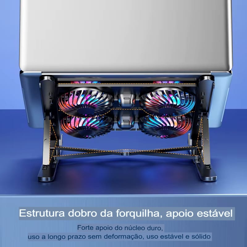 Suporte Cooler para Notebook Dobrável 2/4 Fans RGB Silencioso - Ergonômico e Potente - Imagem 9