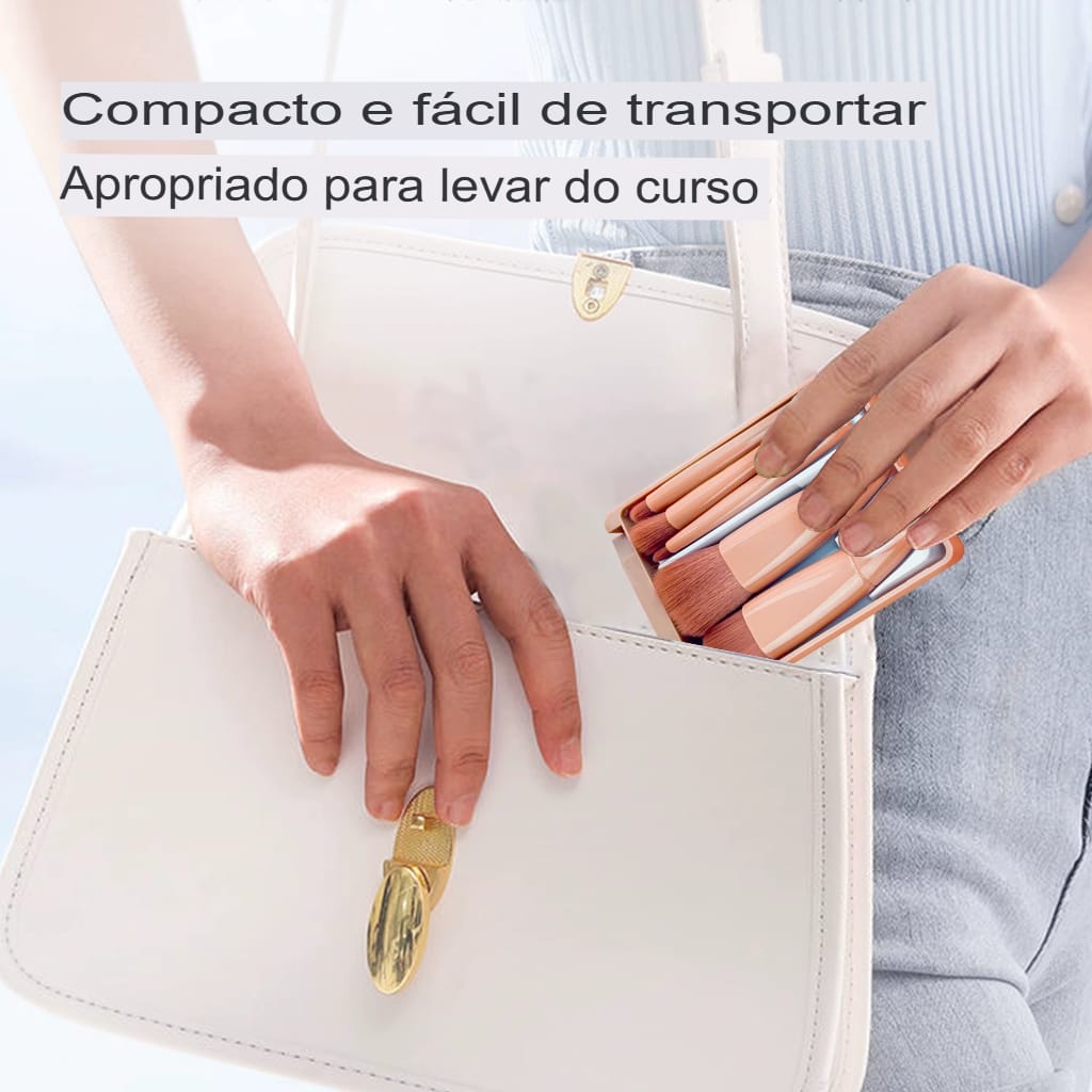 Kit Mini Pincéis de Maquiagem 5 Peças com Espelho - Cerdas Macias e Precisão Compacta - Imagem 12