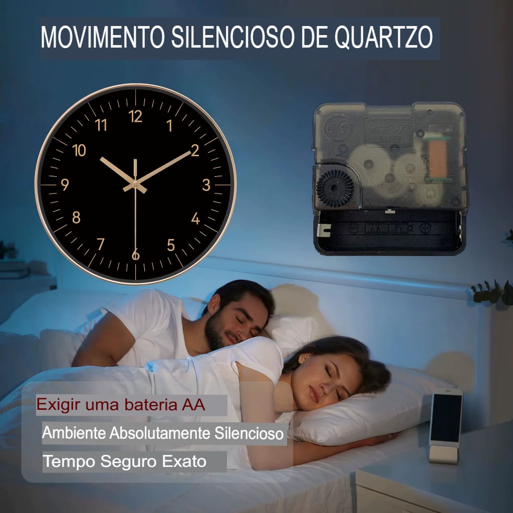 Relógio de Parede Minimalista Preto e Dourado Silencioso e Elegante para Decoração - Imagem 8