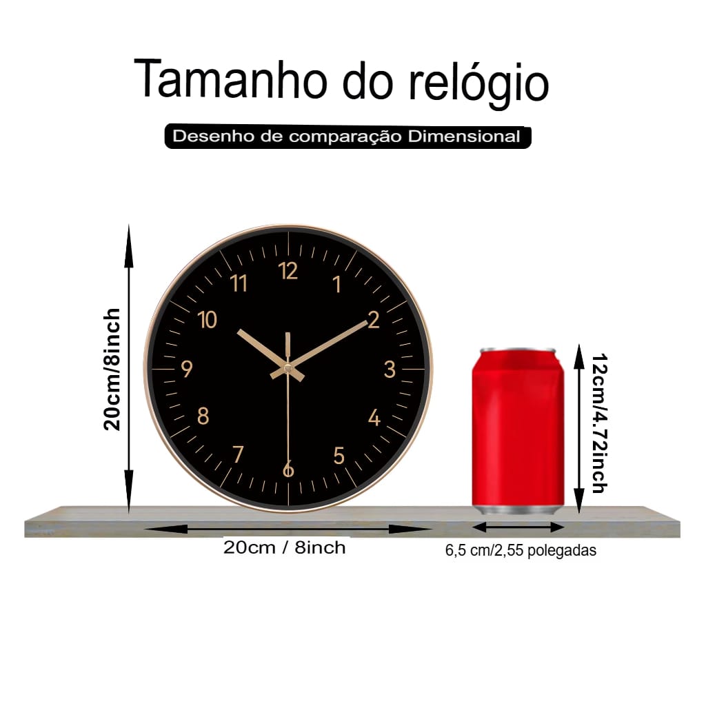 Relógio de Parede Minimalista Preto e Dourado Silencioso e Elegante para Decoração - Imagem 9