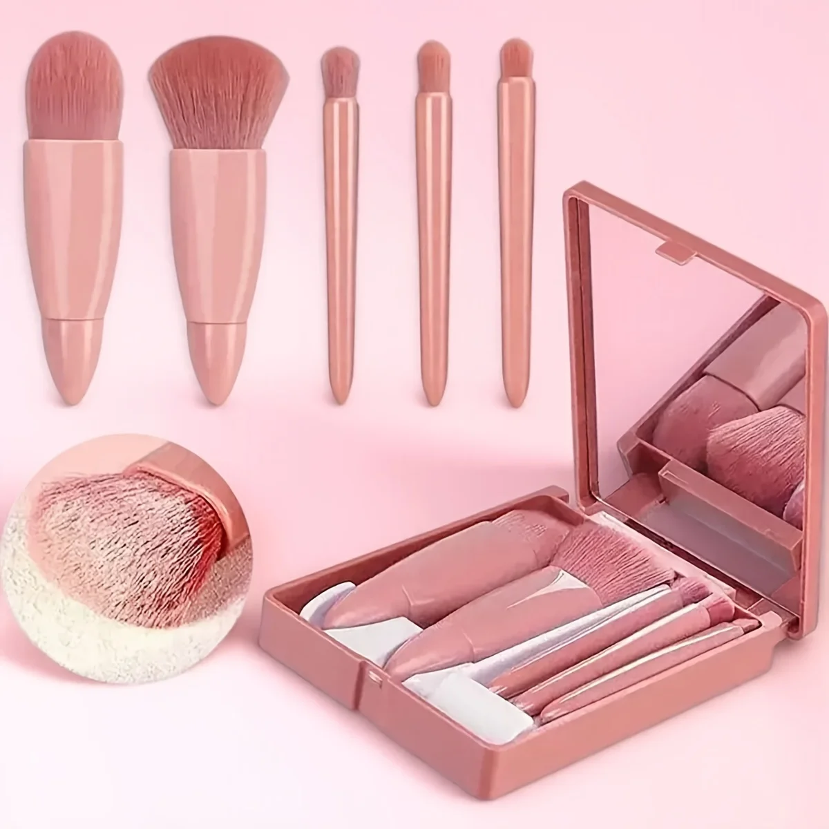 Kit Mini Pincéis de Maquiagem 5 Peças com Espelho - Cerdas Macias e Precisão Compacta - Imagem 11