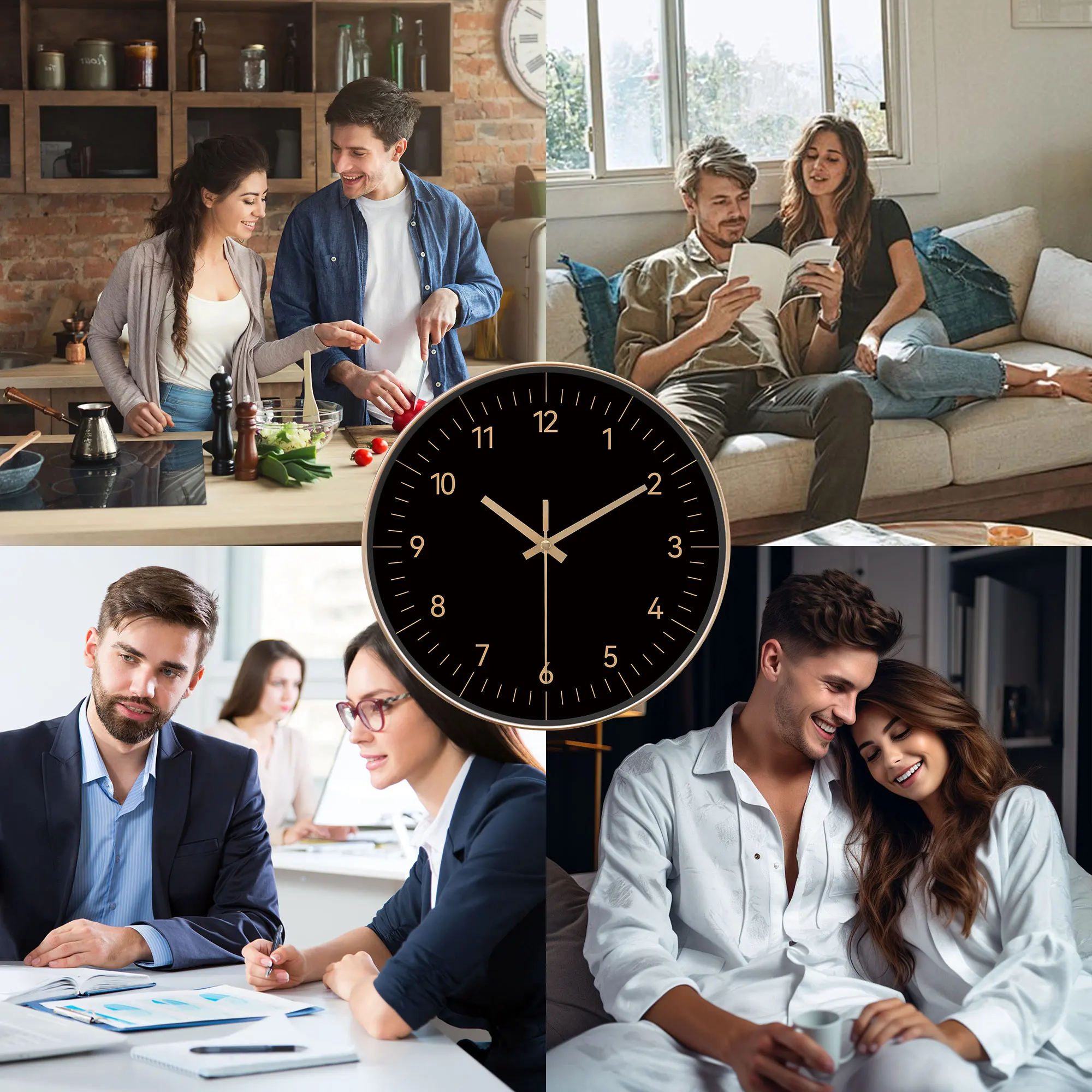 Relógio de Parede Minimalista Preto e Dourado Silencioso e Elegante para Decoração - Imagem 2