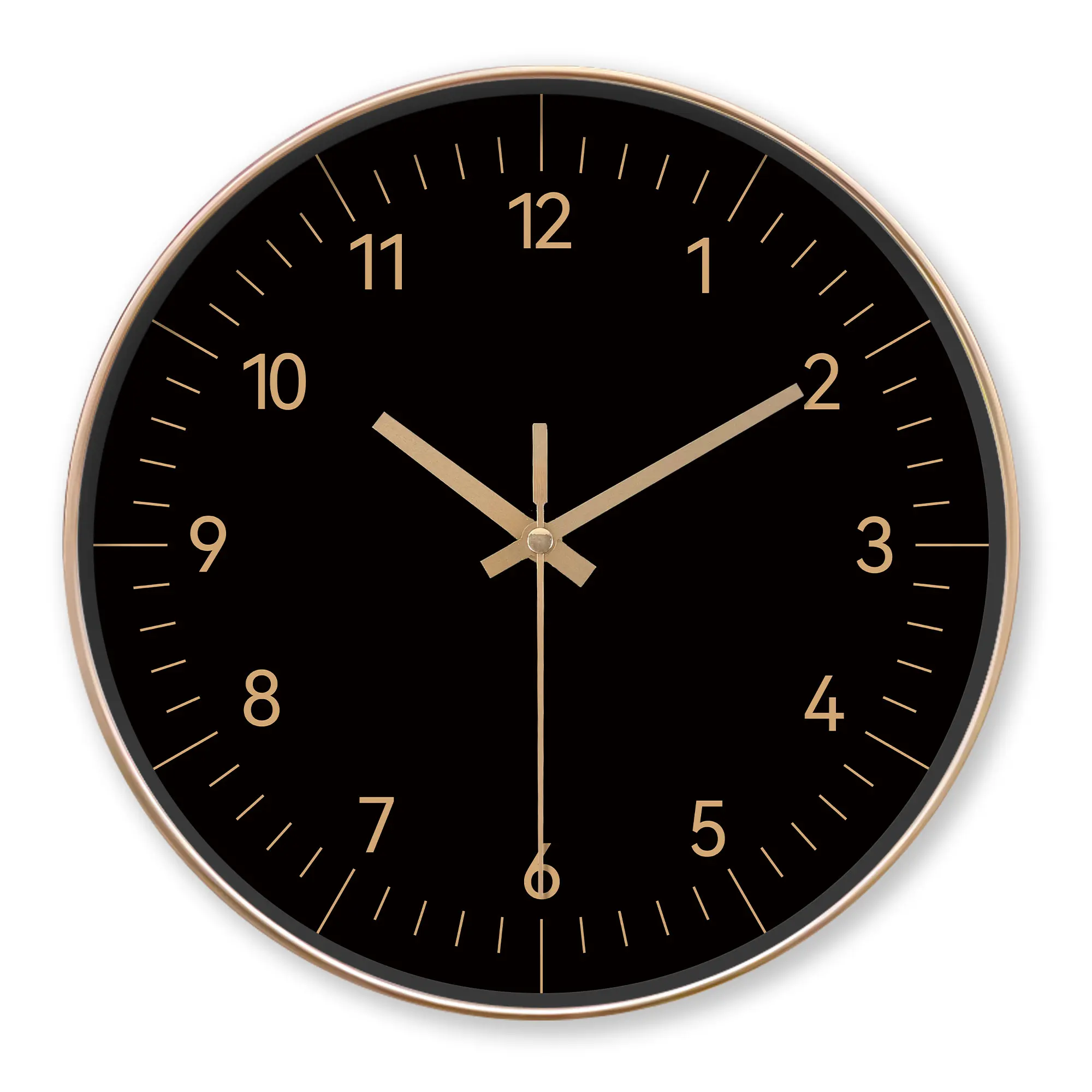 Relógio de Parede Minimalista Preto e Dourado Silencioso e Elegante para Decoração