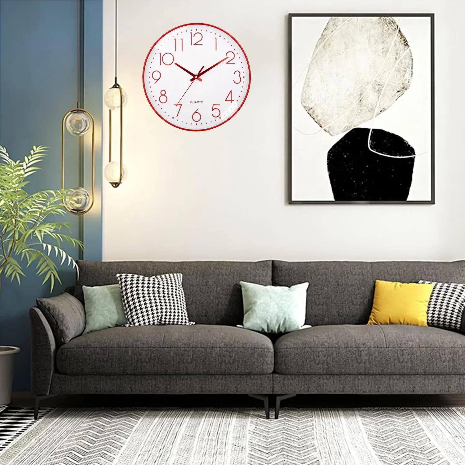 Relógio de Parede Decorativo Silencioso Mostrador Grande Números Vermelhos - Imagem 13